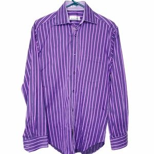 Bugatchi Uomo Purple Stripe Casual Shaped Fit Med